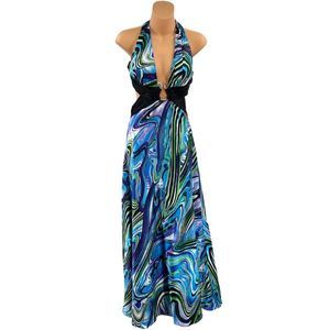 Morgan & Co vintage Y2K formal colorful halter open back snake rhinestones 3/4